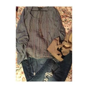 Gray/Blue Top with Lace Embroidery